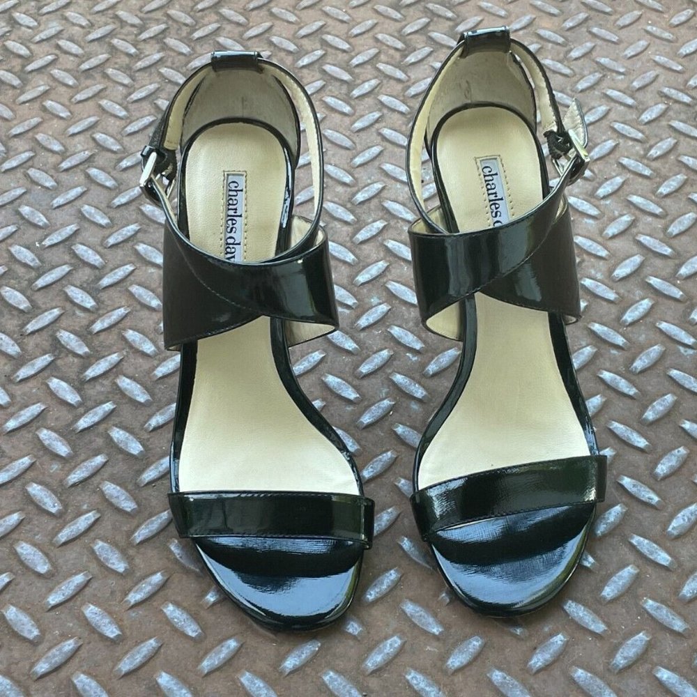 Charles David Women Heel Black Patent Leather Upper Sandal Strappy Shoes Size 7 - Picture 8 of 9